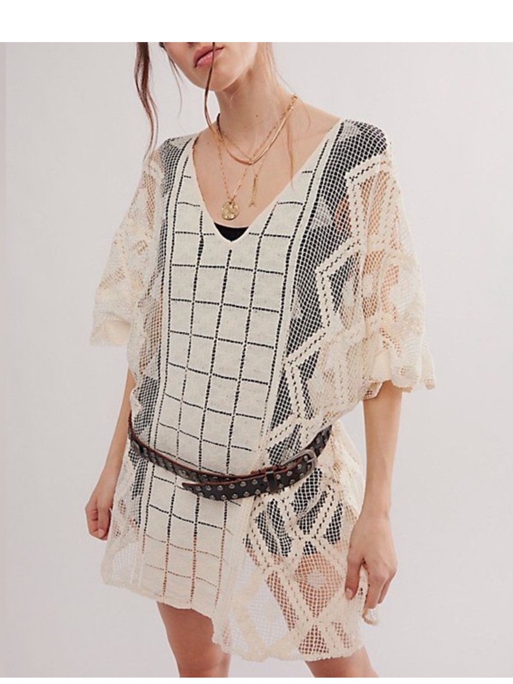 Free People Cream Crochet Caftan/ Swim Cover up